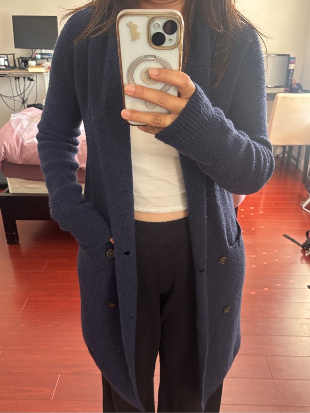 J. Crew Navy Wool Open-Front Mid-Length Cardigan